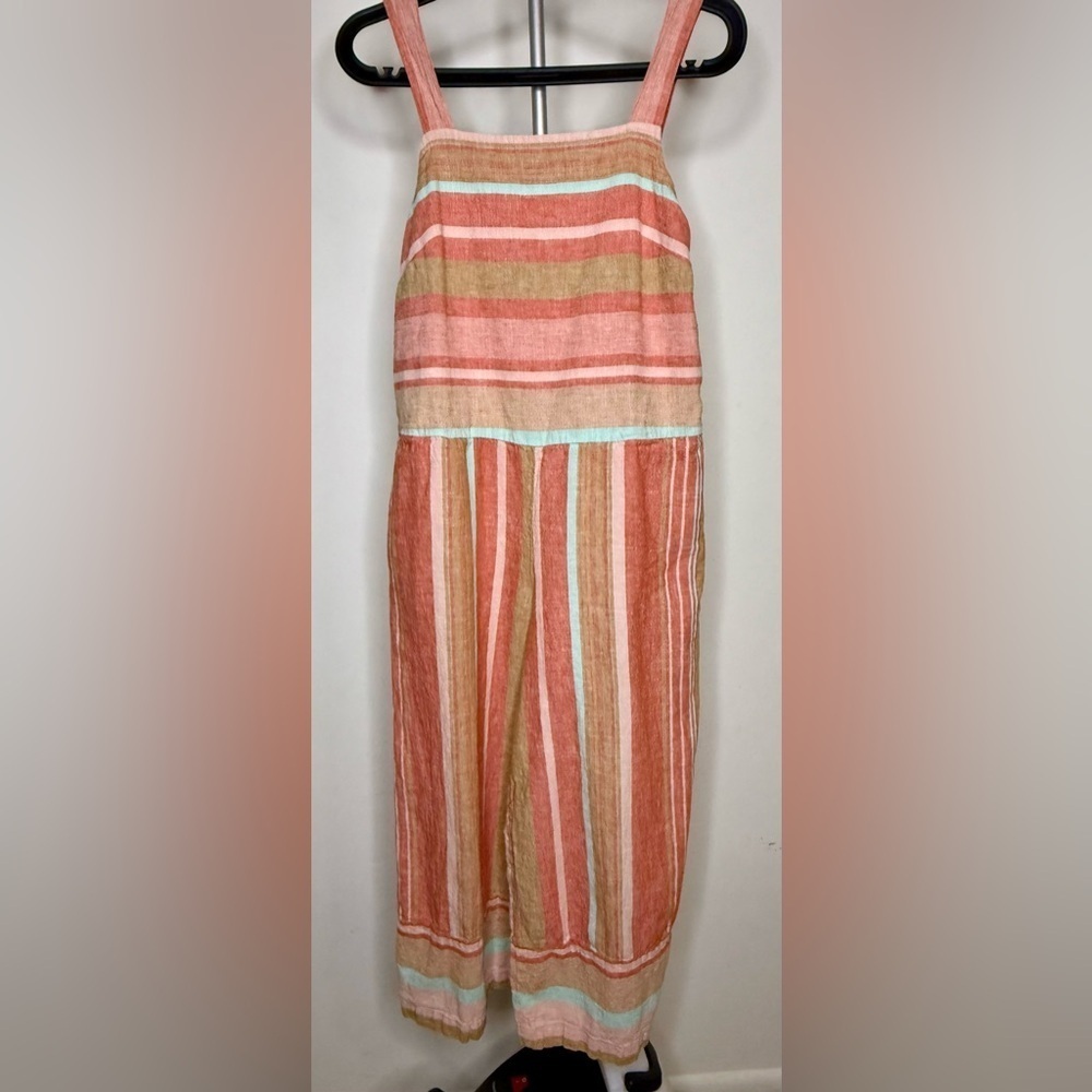 Beach lunch lounge preppy chic linen cotton striped summer romper pockets size 6 - Picture 3 of 10